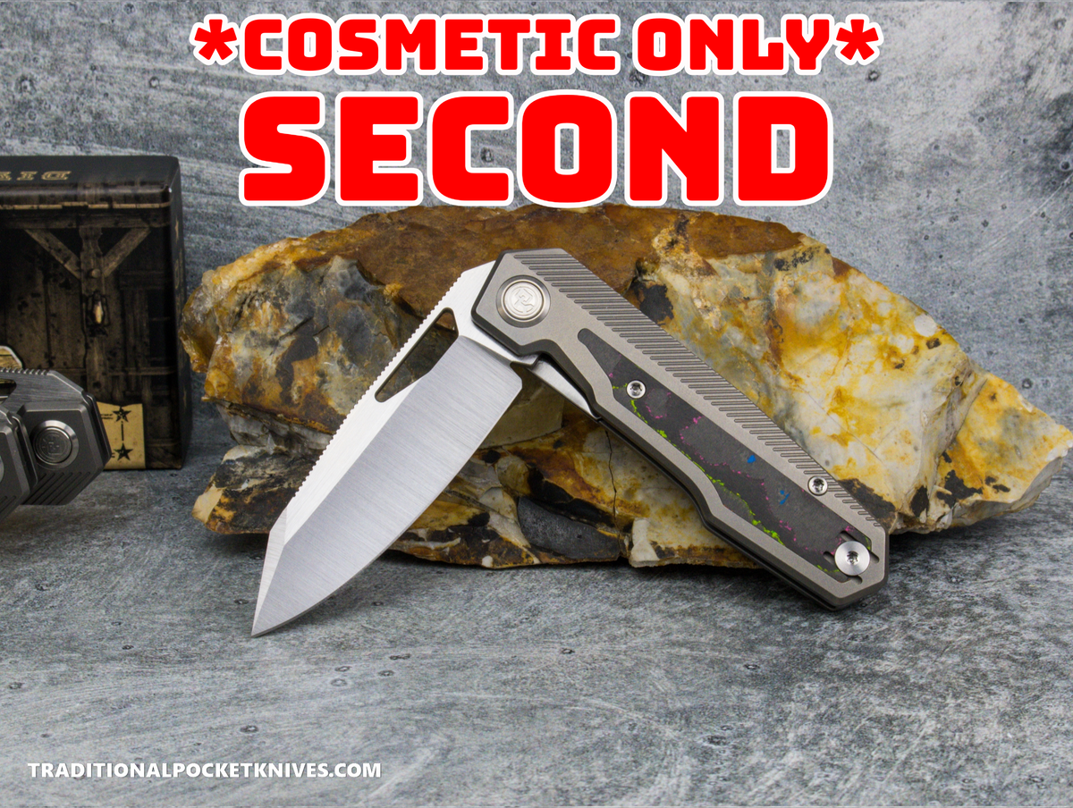 COSMETIC SECONDS: Divo Knives Exclusive Saloon: Beadblasted Titanium CamoCarbon 80's Belt Satin S90V - ***Minimal CamoCarbon Colors***
