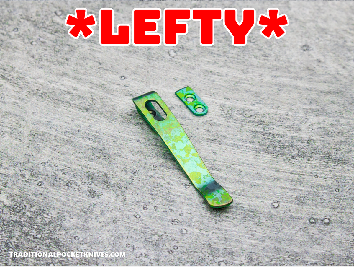 LIMITED RUN: Lynch Northwest Exclusive: QSP Penguin Glyde Lock Left Handed Titanium Clip - Green Crystalized Titanium
