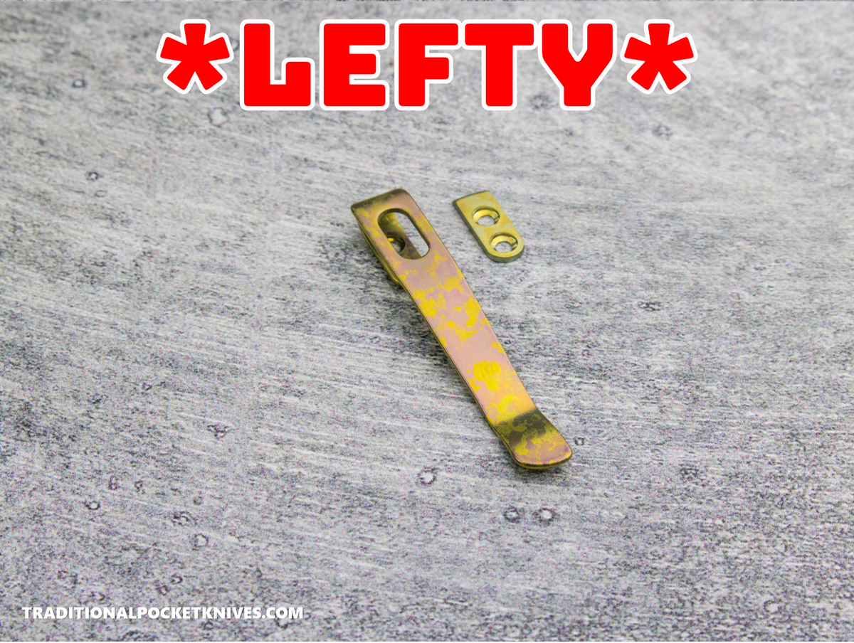 LIMITED RUN: Lynch Northwest Exclusive: QSP Penguin Glyde Lock Left Handed Titanium Clip - Gold Crystalized Titanium