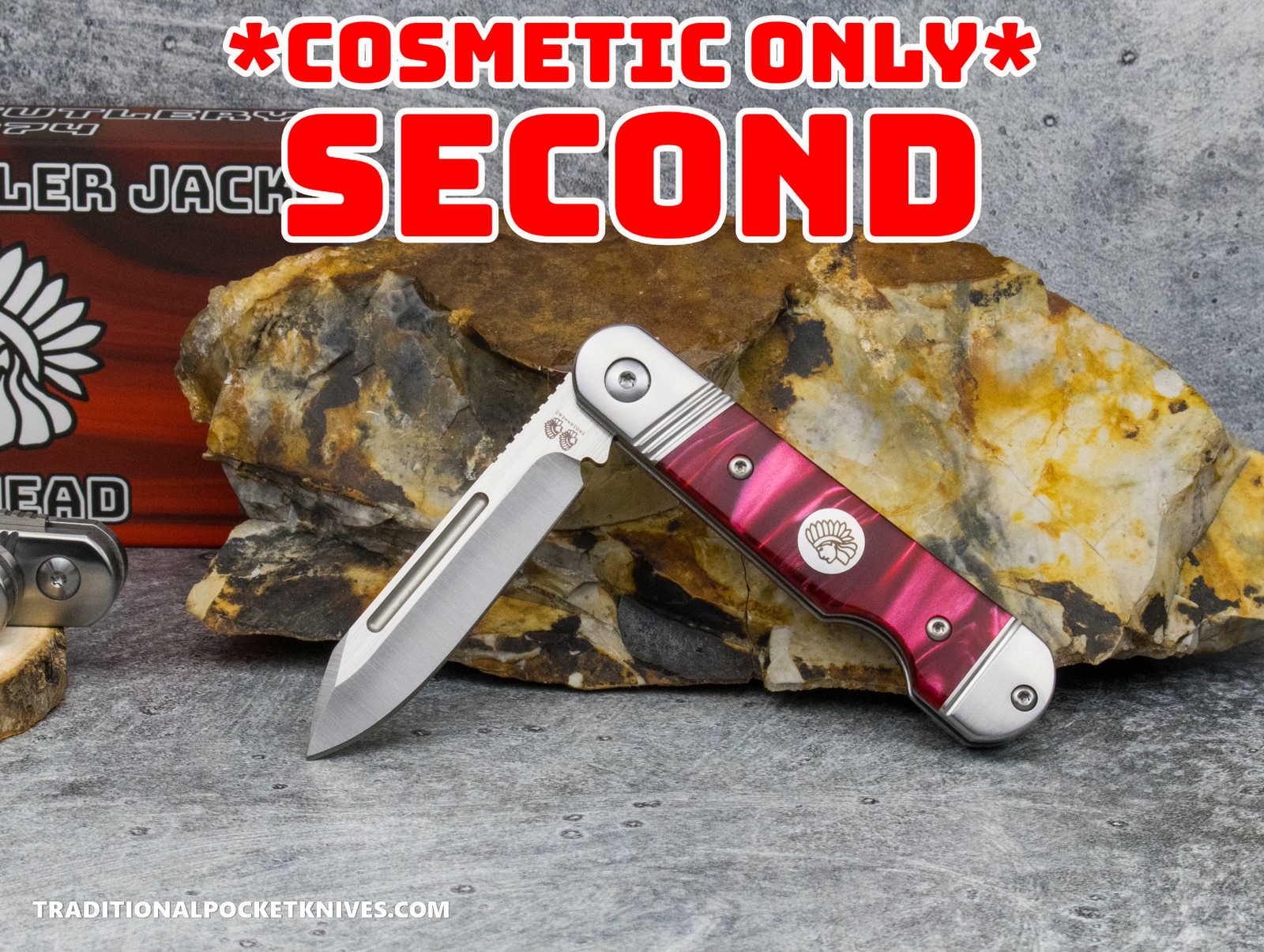 COSMETIC SECONDS: Kentucky Holler Jack: Indian Head Red Pearl Acrylic - Spearpoint 154CM