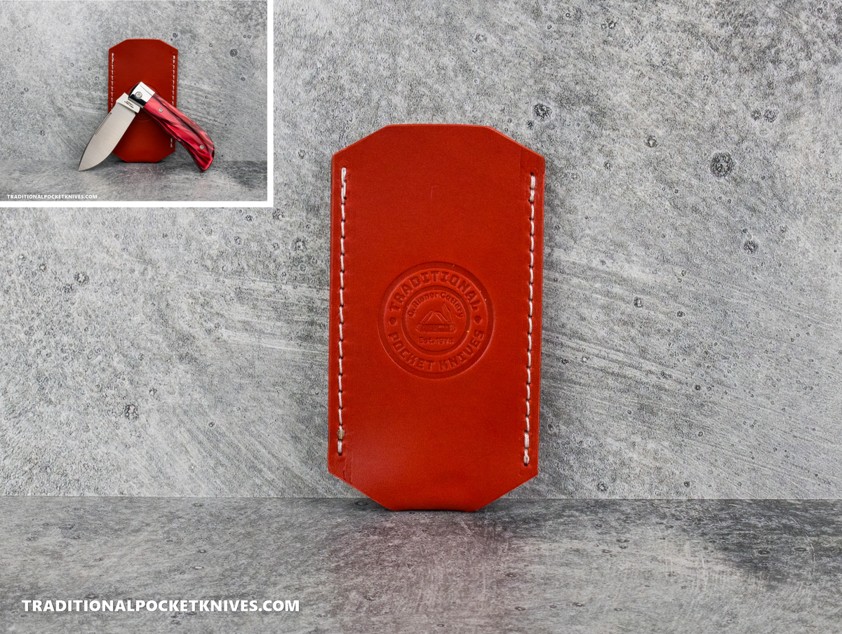LIMITED RUN (1 of 25): C. Risner Cutlery Premium Logo Leather Knife Slip Custom Size - Red Pearl Buttero (Made for JWK Timberjack)