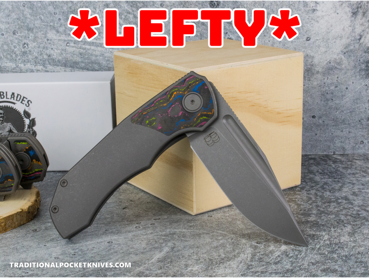 BergBlades Tick : Sandblast Stonewashed Titanium CamoCarbon 80s Inlay : Sandblast Stonewashed S90V : ***LEFTY VERSION***