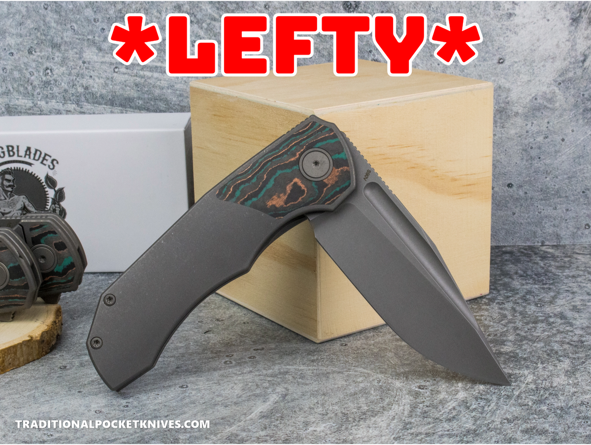BergBlades Tick : Sandblast Stonewashed Titanium CamoCarbon Shipwreck Inlay : Sandblast Stonewashed S90V : ***LEFTY VERSION***