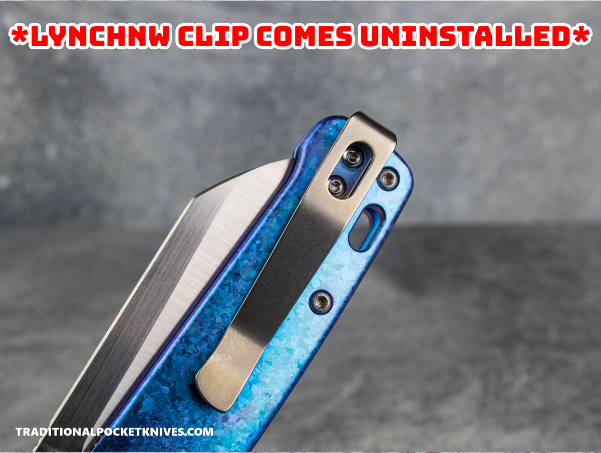QSP Exclusive Penguin Glyde Lock Knife Blue Crystalized Titanium 154CM + Lynch Northwest Exclusive Stonewashed Titanium Clip