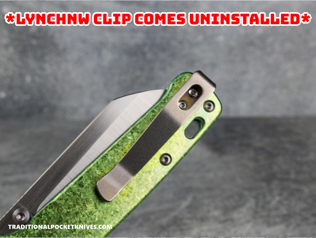 QSP Exclusive Penguin Glyde Lock Knife Green Crystalized Titanium 154CM + Lynch Northwest Exclusive Stonewashed Titanium Clip