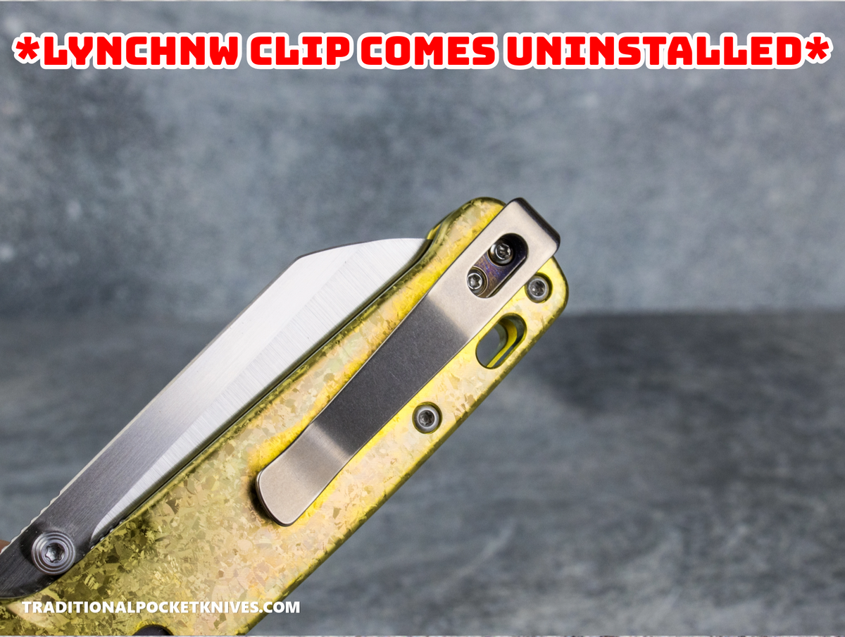 QSP Exclusive Penguin Glyde Lock Knife Gold Crystalized Titanium 154CM + Lynch Northwest Exclusive Stonewashed Titanium Clip