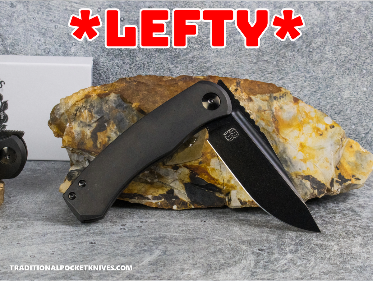BergBlades Mini Alpha - Black DLC Titanium - Polished Stonewashed S90V Black DLC ***LEFTY VERSION***