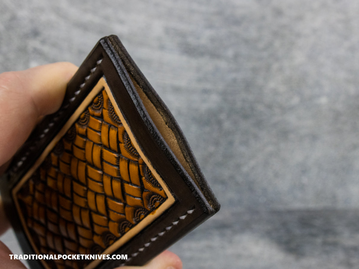 Sage Grouse Leather: Leather Knife Slip Medium "Chocolate / Rust, Block Basket"