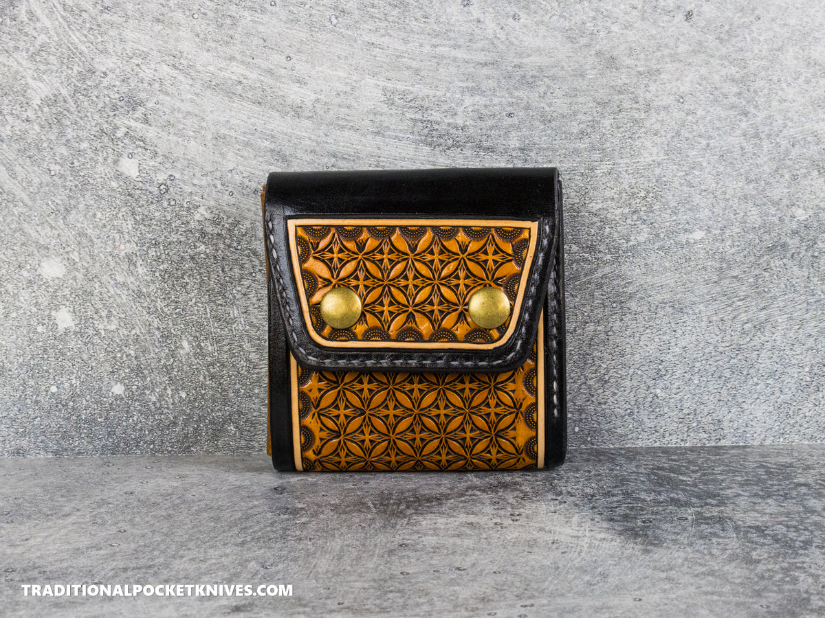 Sage Grouse Leather Tooled Cutler's Wallet "Black / Rust, Burst Box"