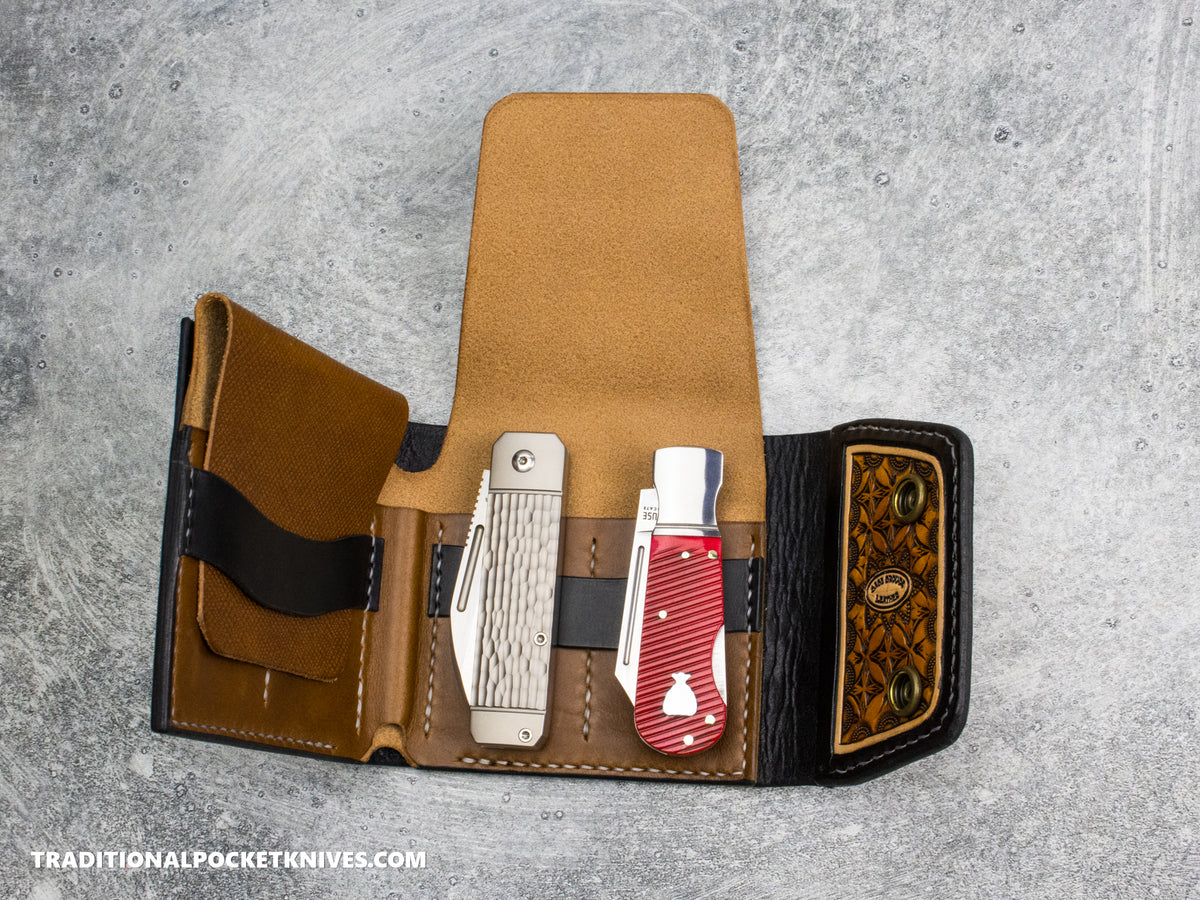 Sage Grouse Leather Tooled Cutler's Wallet "Black / Rust, Burst Box"