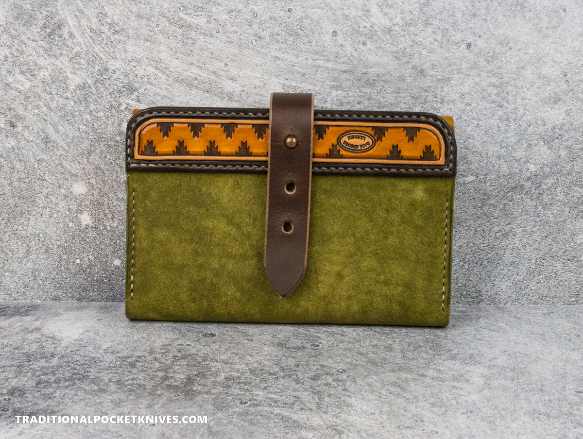 Sage Grouse Leather Cutler&#39;s Folio &quot;Aztec Stamp Olive Pueblo/Whiskey Buttero&quot;