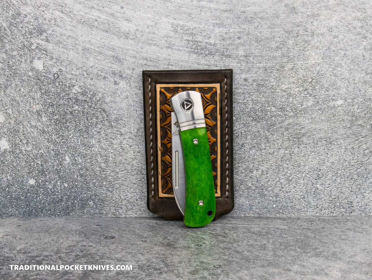 Sage Grouse Leather: Leather Knife Slip Small &quot;Wagon Wheels Chocolate/Rust&quot;