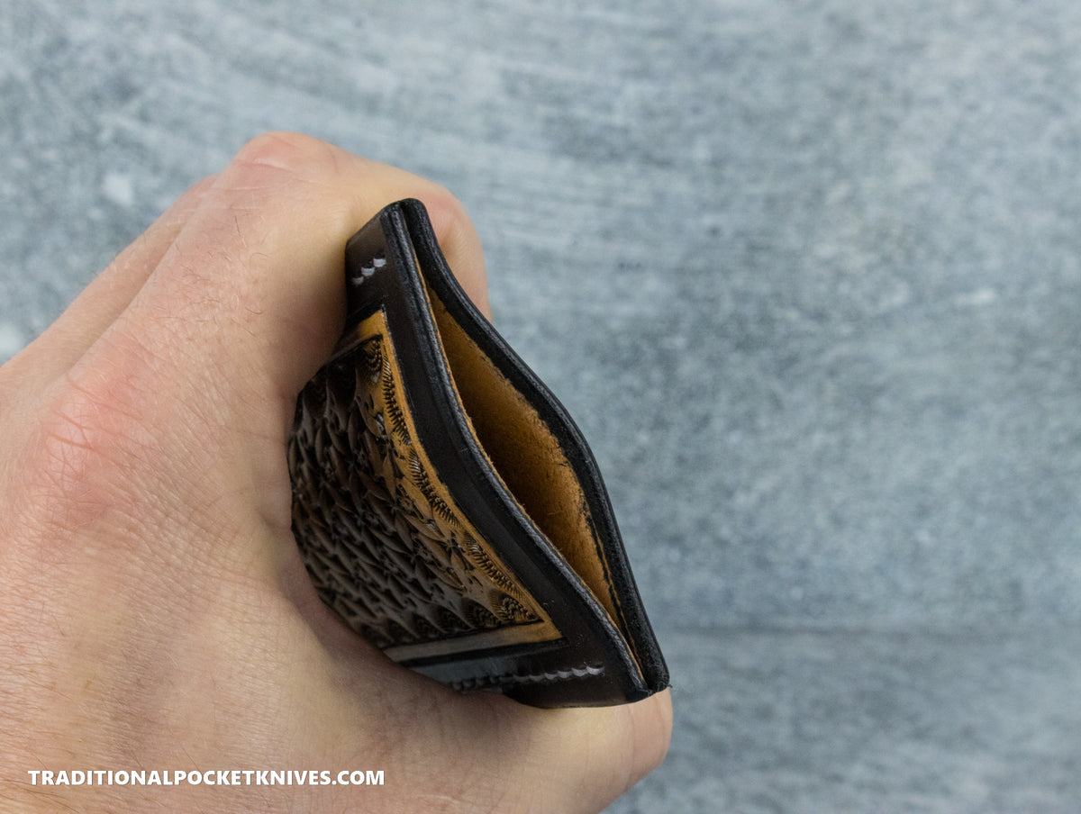 Sage Grouse Leather: Leather Knife Slip Small &quot;Skulls Black/Natural&quot;