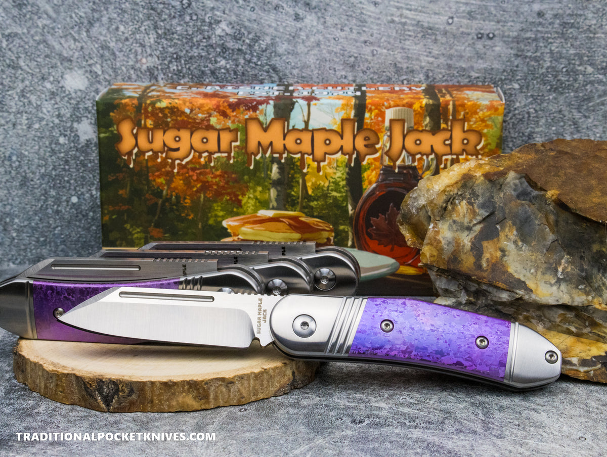 Sugar Maple Jack: Purple Crystalized Titanium - Modified Sheepsfoot 154CM