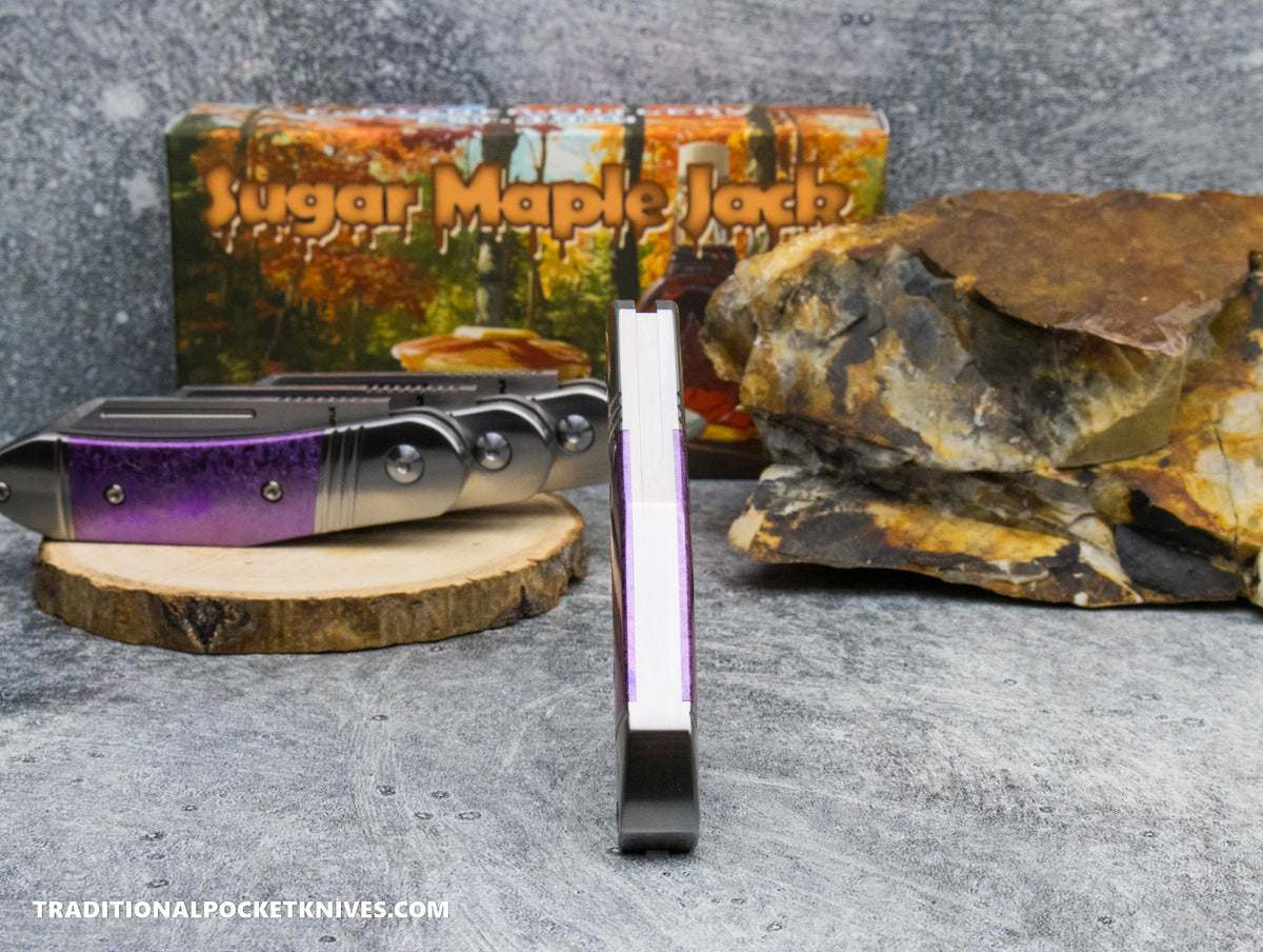 Sugar Maple Jack: Purple Crystalized Titanium - Modified Sheepsfoot 154CM