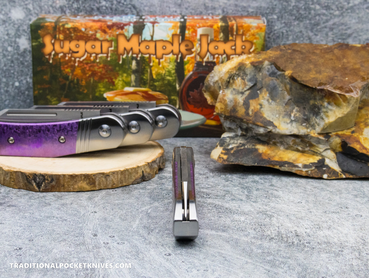 Sugar Maple Jack: Purple Crystalized Titanium - Modified Sheepsfoot 154CM