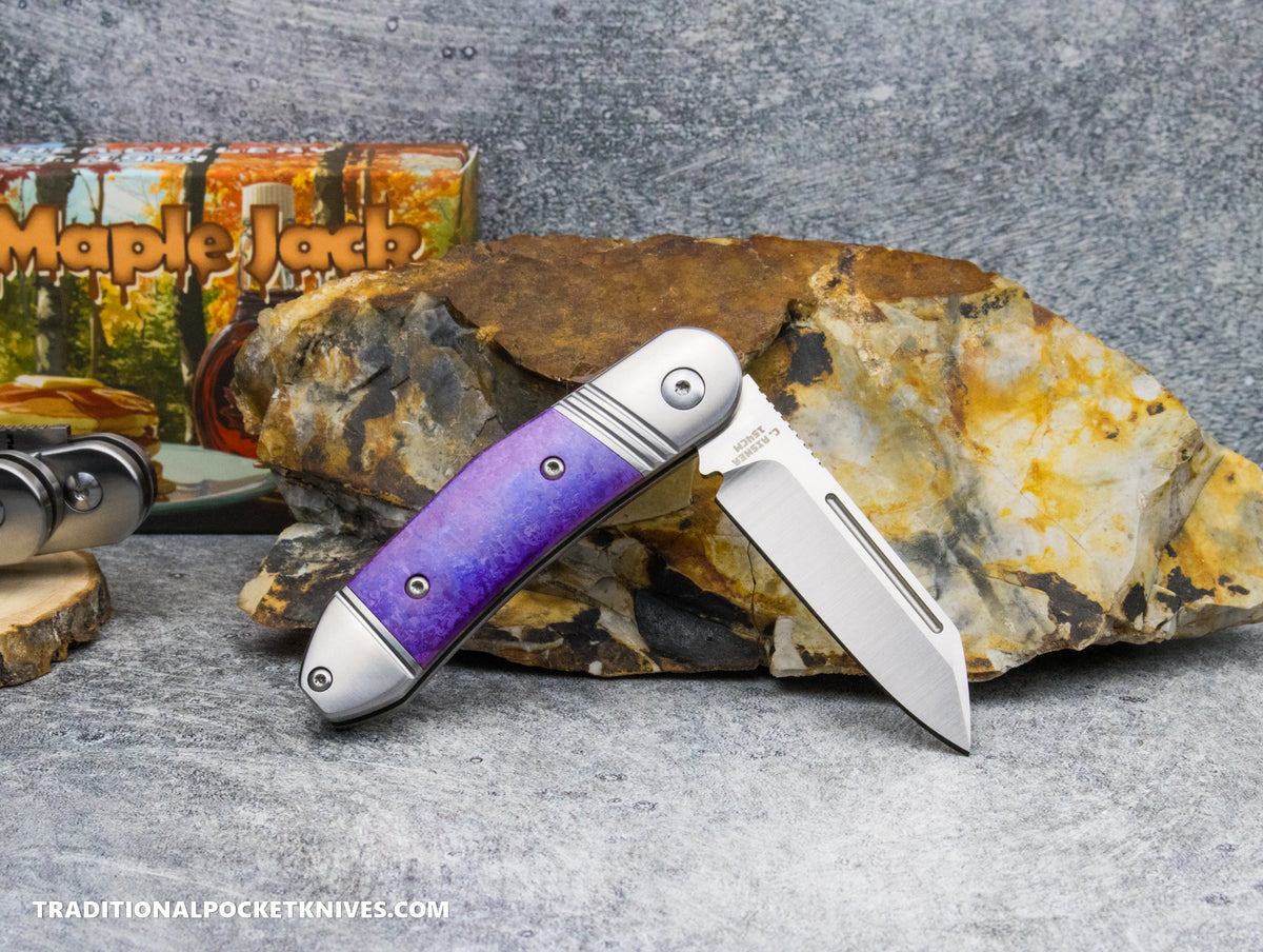 Sugar Maple Jack: Purple Crystalized Titanium - Modified Sheepsfoot 154CM