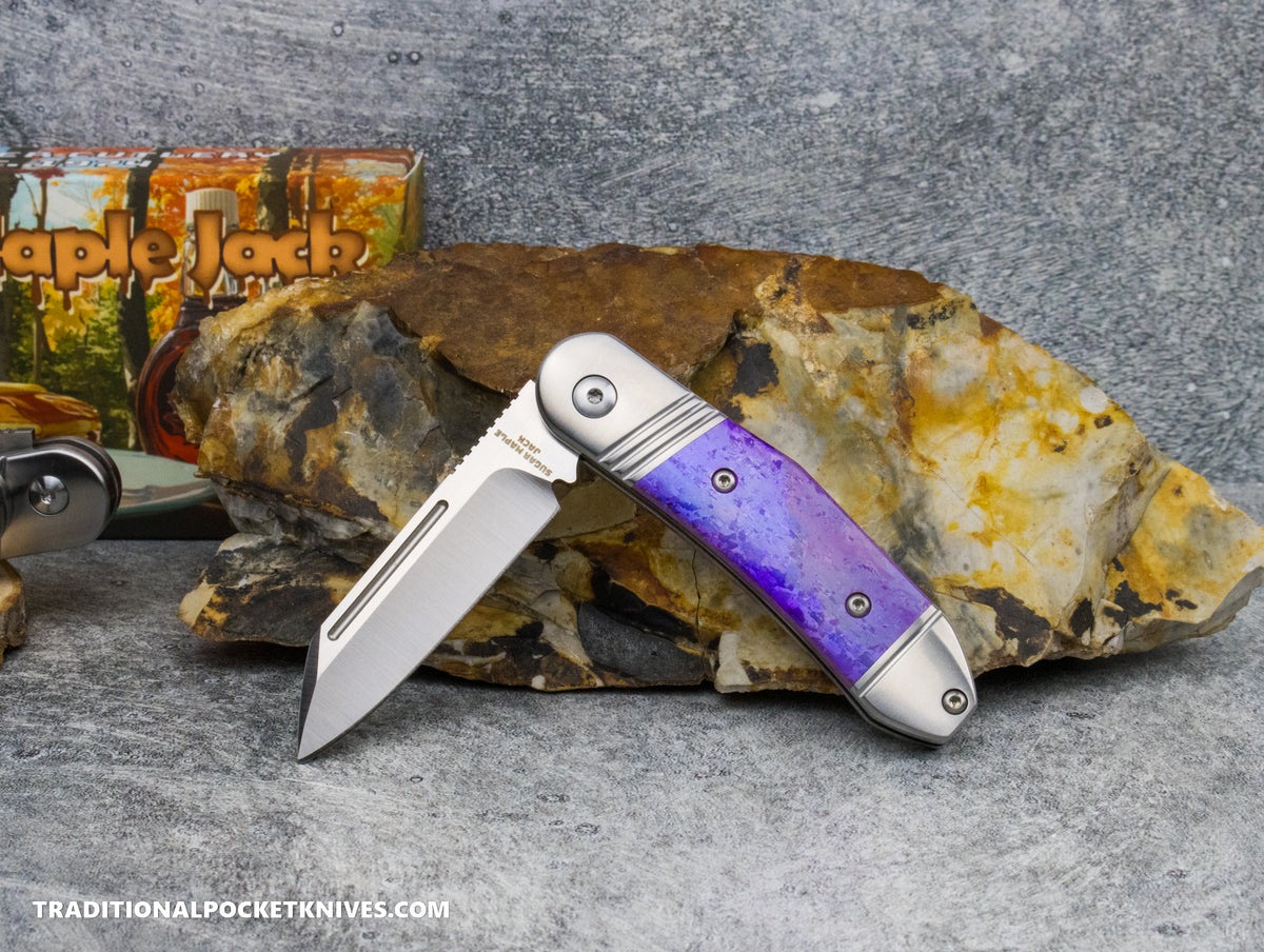 Sugar Maple Jack: Purple Crystalized Titanium - Modified Sheepsfoot 154CM