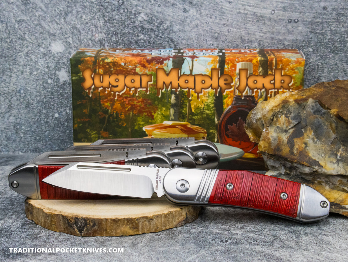 Sugar Maple Jack: Red Sawcut Bone - Modified Sheepsfoot 154CM