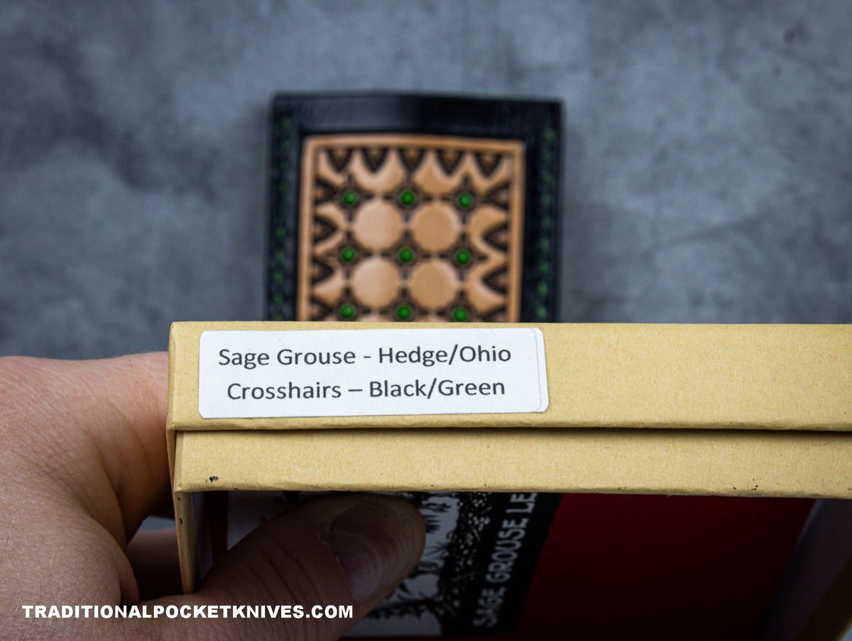 Sage Grouse Leather: Leather Knife Slip &quot;Crosshairs Black/Green&quot; #3