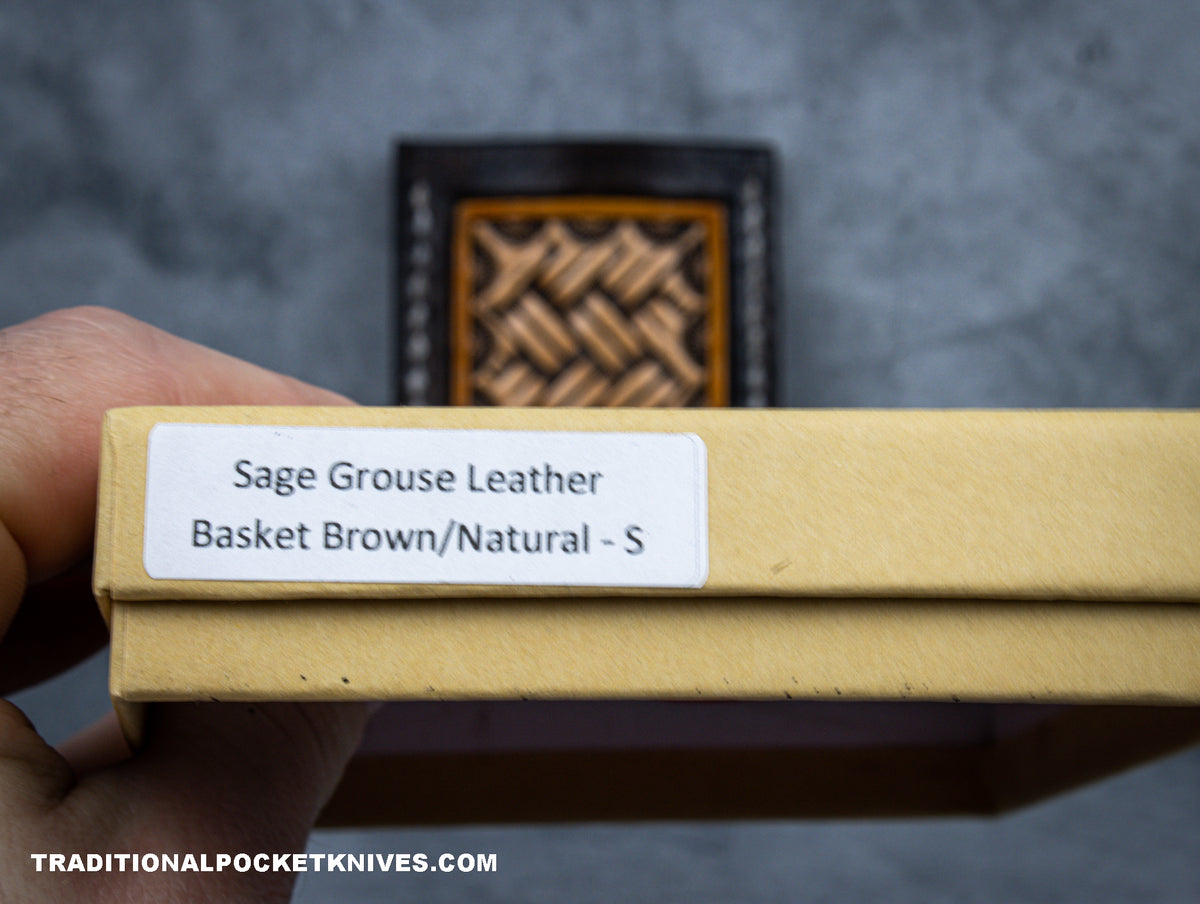 Sage Grouse Leather: Leather Knife Slip Small &quot;Basketweave Brown/Natural&quot; #7