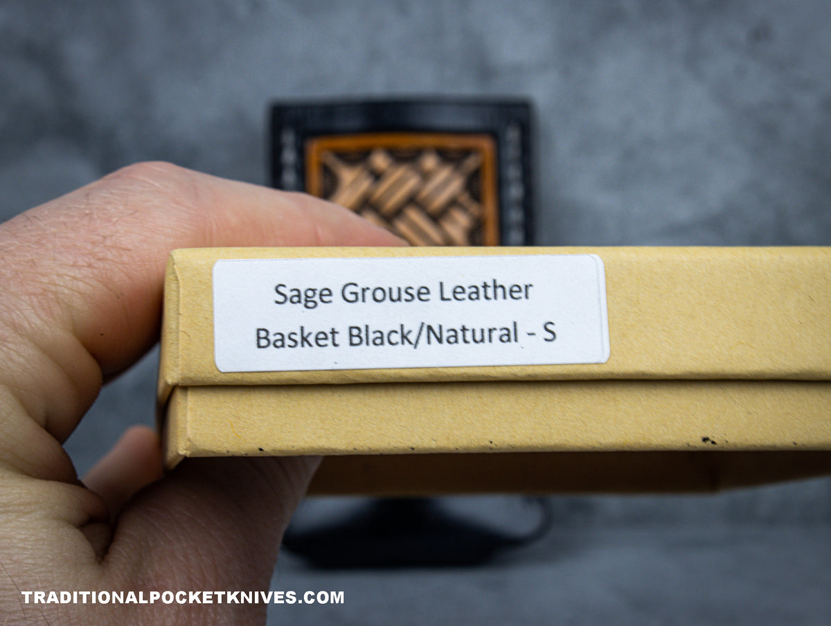 Sage Grouse Leather: Leather Knife Slip Small &quot;Basketweave Black/Natural&quot; #8