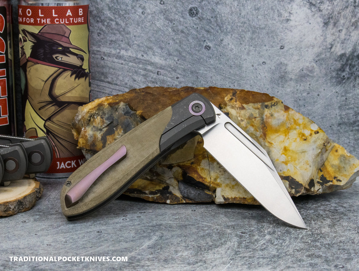 Jack Wolf Knives Scuffle Green Linen Micarta - J.W. Kollab Series