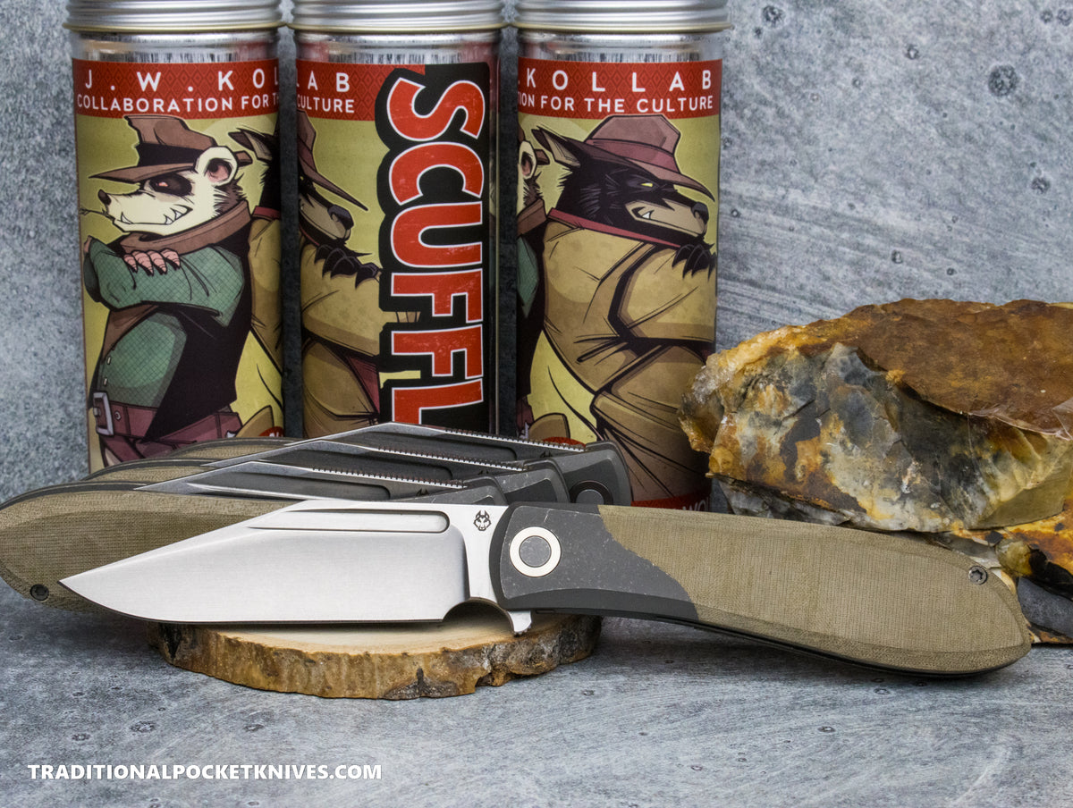 Jack Wolf Knives Scuffle Green Linen Micarta - J.W. Kollab Series