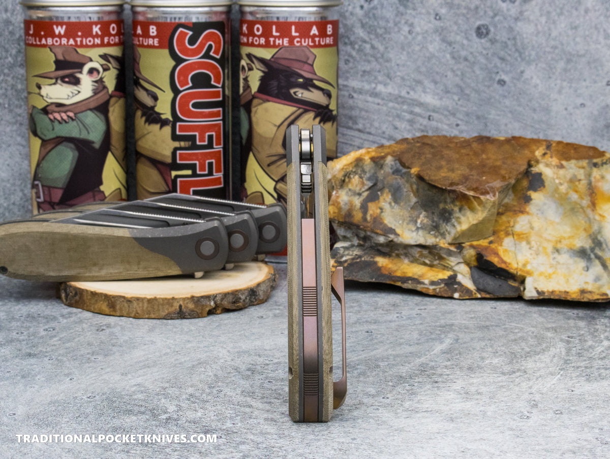 Jack Wolf Knives Scuffle Green Linen Micarta - J.W. Kollab Series