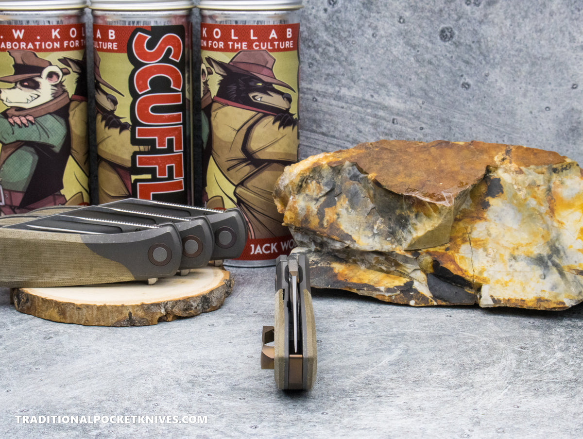 Jack Wolf Knives Scuffle Green Linen Micarta - J.W. Kollab Series