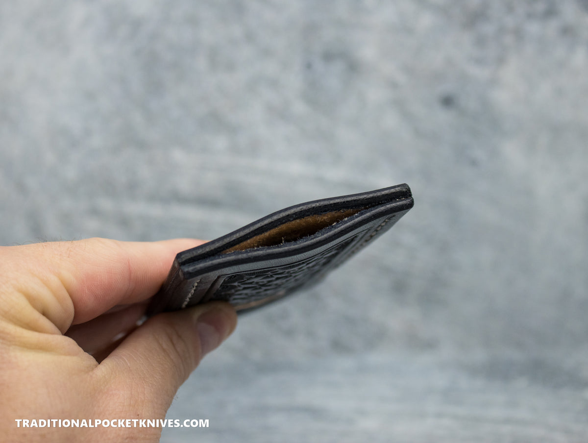Sage Grouse Leather: Leather Knife Slip Small &quot;Black Skulls&quot;