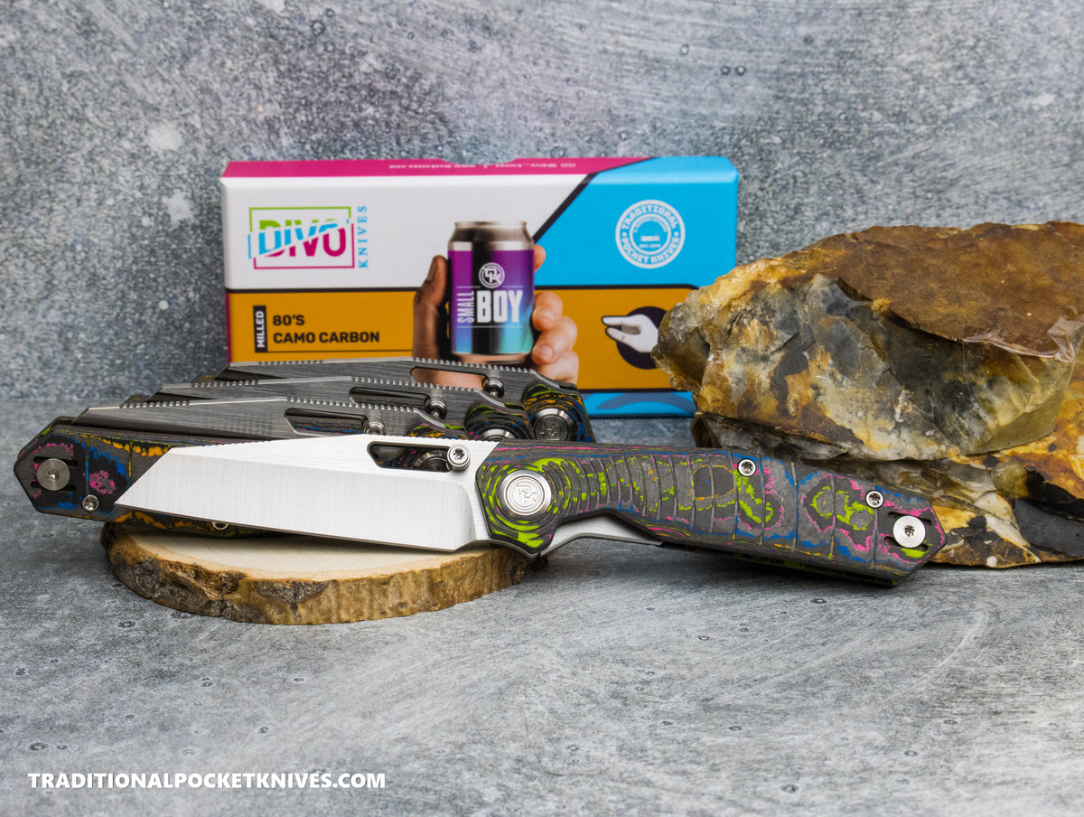 Divo Knives Exclusive SmallBoy Milled CamoCarbon 80's S90V Satin