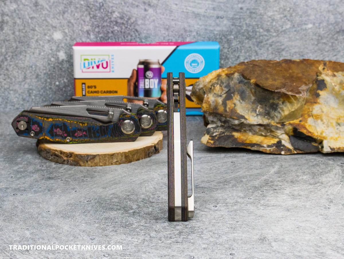 Divo Knives Exclusive SmallBoy Milled CamoCarbon 80's S90V Satin