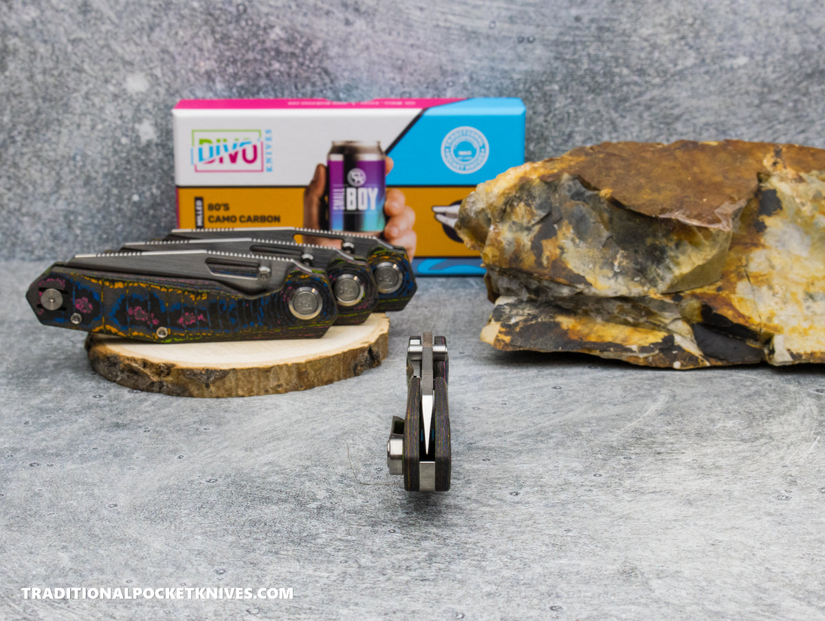 Divo Knives Exclusive SmallBoy Milled CamoCarbon 80's S90V Satin