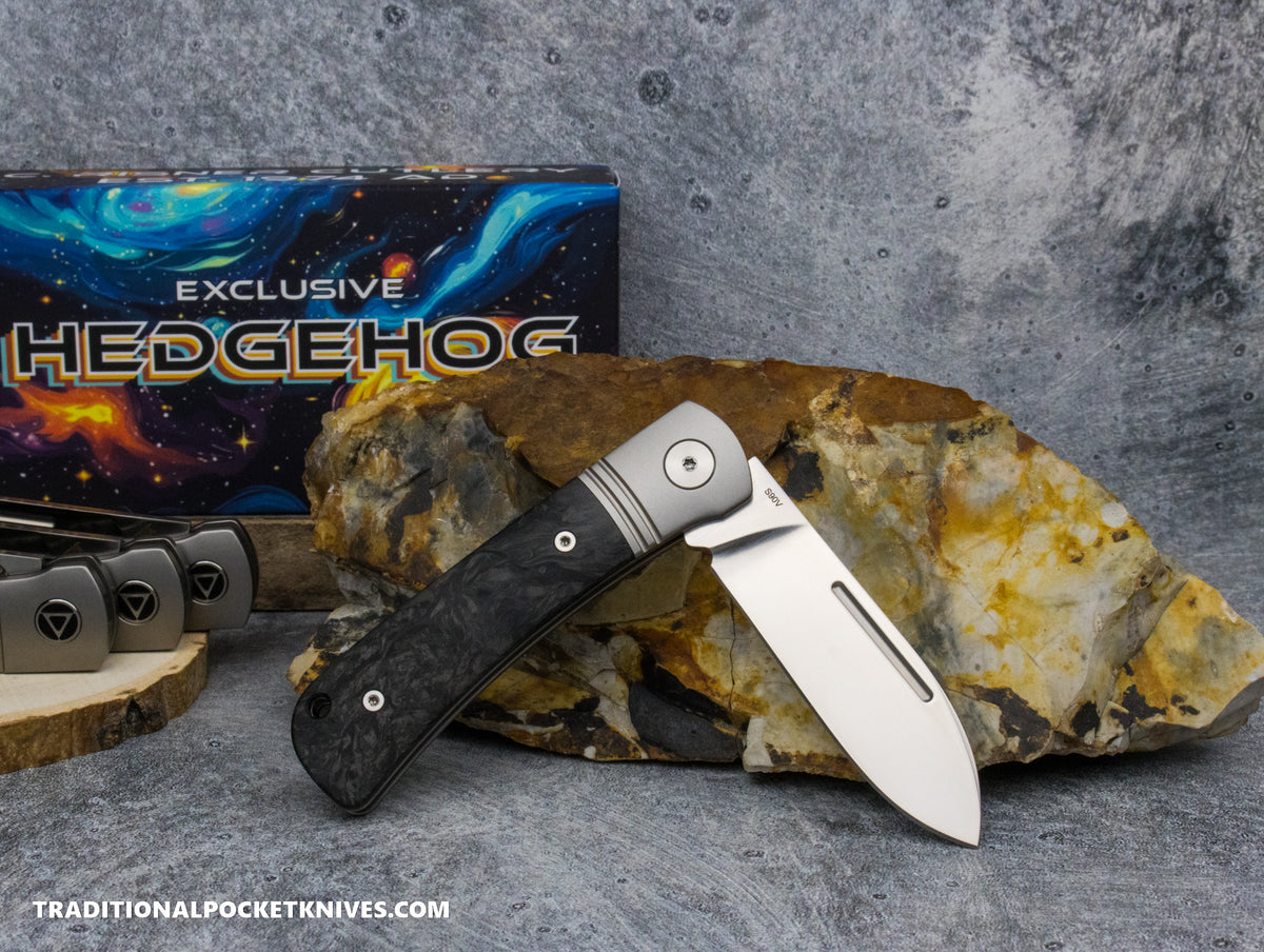 QSP Exclusive Hedgehog Knife QS142SP: Fat Carbon Dark Matter Glow S90V Spearpoint