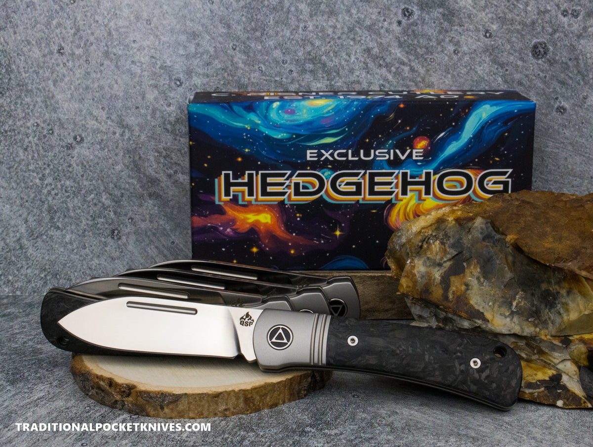 QSP Exclusive Hedgehog Knife QS142SP: Fat Carbon Dark Matter Glow S90V Spearpoint