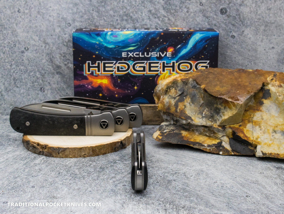 QSP Exclusive Hedgehog Knife QS142SP: Fat Carbon Dark Matter Glow S90V Spearpoint