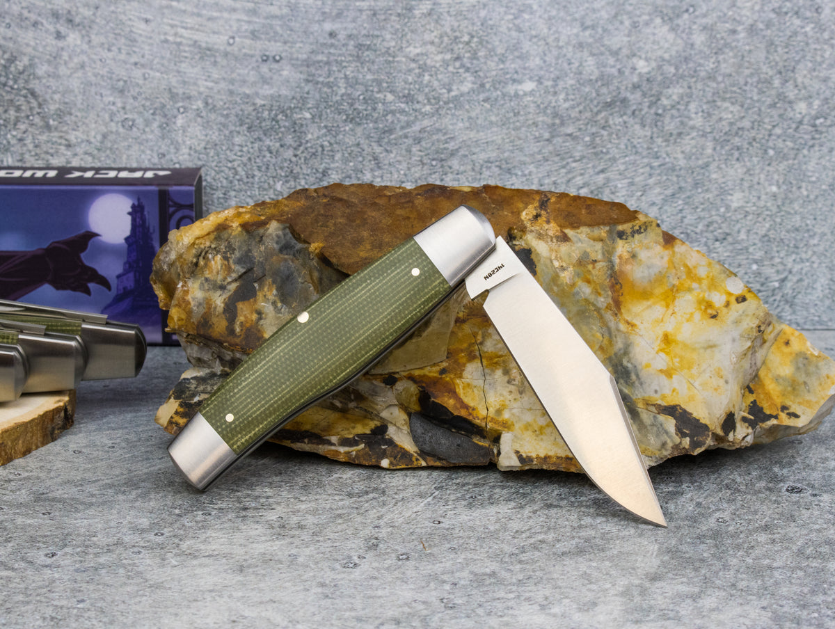 Jack Wolf Knives Gateway Stockman Green Canvas Micarta - Gateway Series