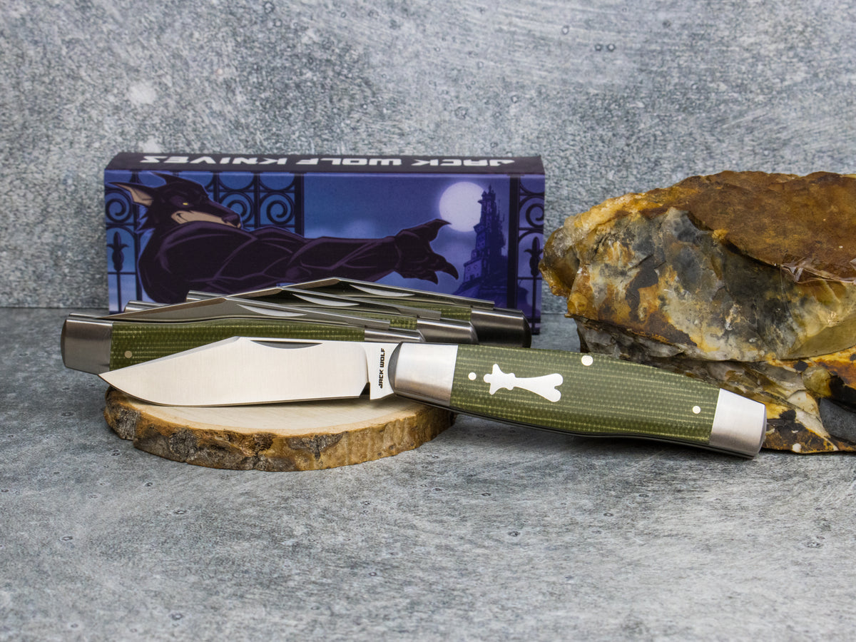 Jack Wolf Knives Gateway Stockman Green Canvas Micarta - Gateway Series