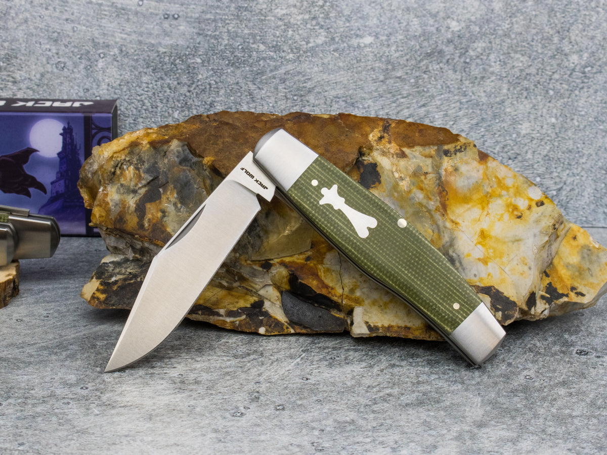 Jack Wolf Knives Gateway Stockman Green Canvas Micarta - Gateway Series