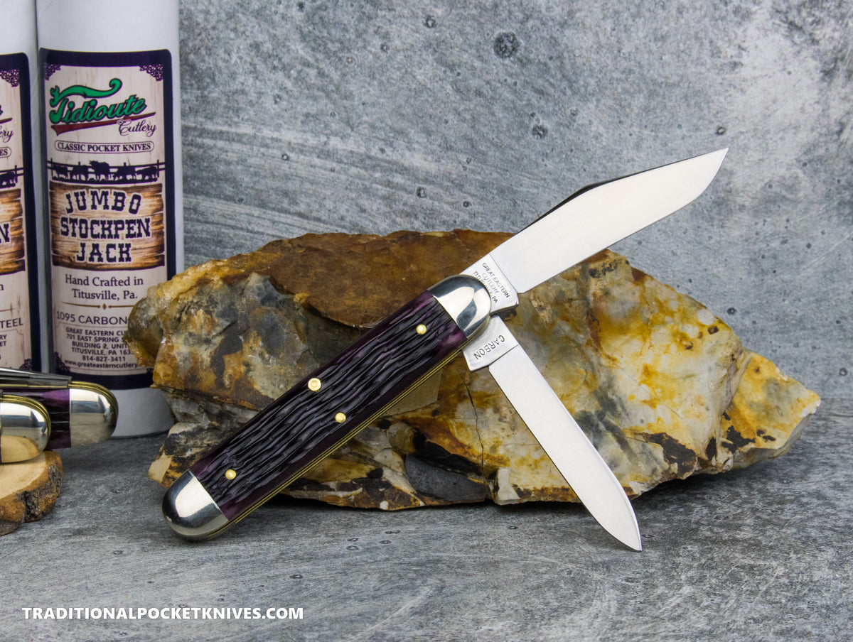 Great Eastern Cutlery #541225 Tidioute Cutlery Jumbo Stockpen Jack Purple Sage Jigged Bone