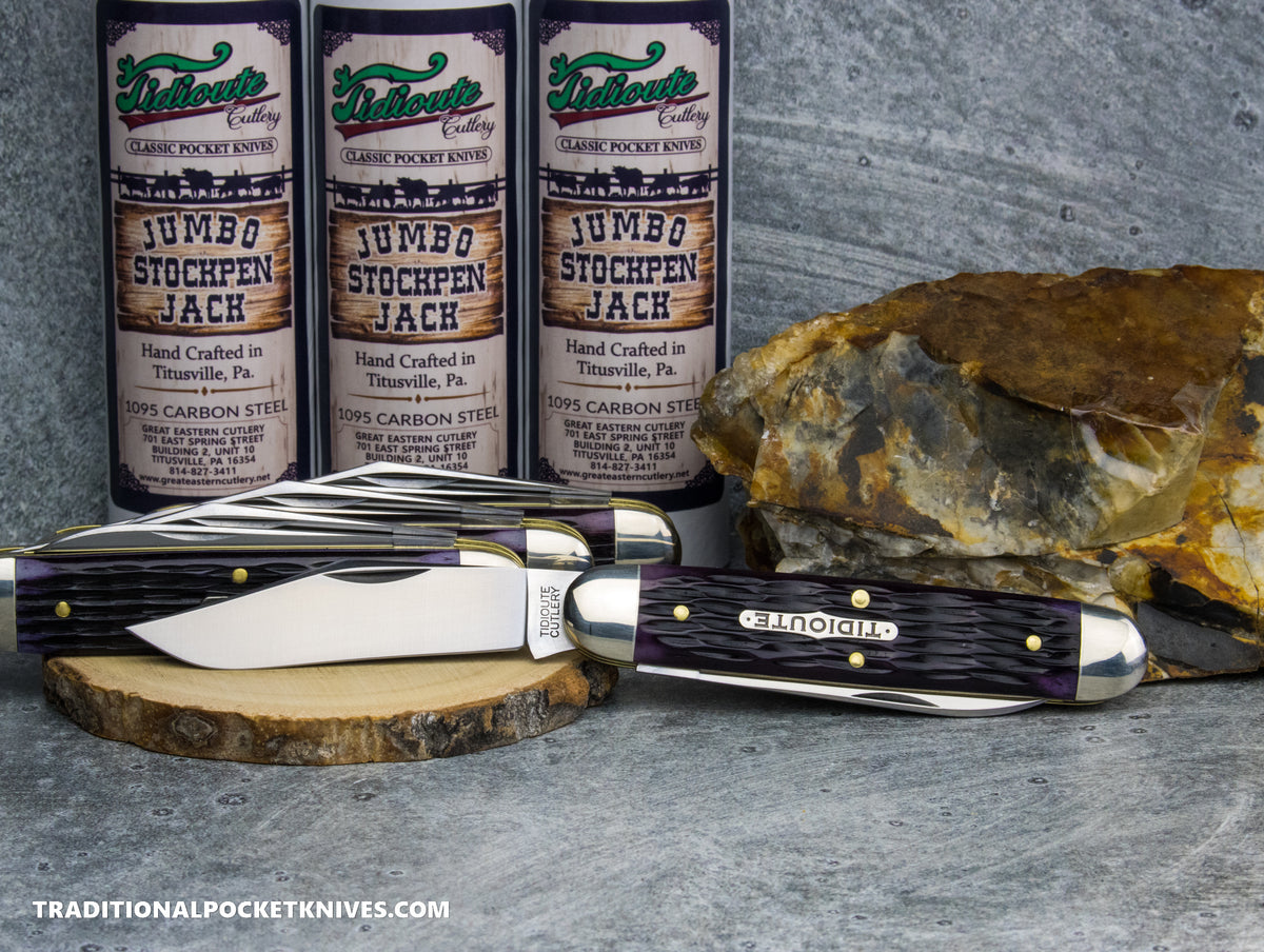Great Eastern Cutlery #541225 Tidioute Cutlery Jumbo Stockpen Jack Purple Sage Jigged Bone
