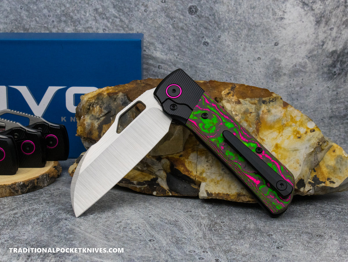 Divo Knives Stout V2: Lefty - CamoCarbon Watermelon Sugar / Belt Satin