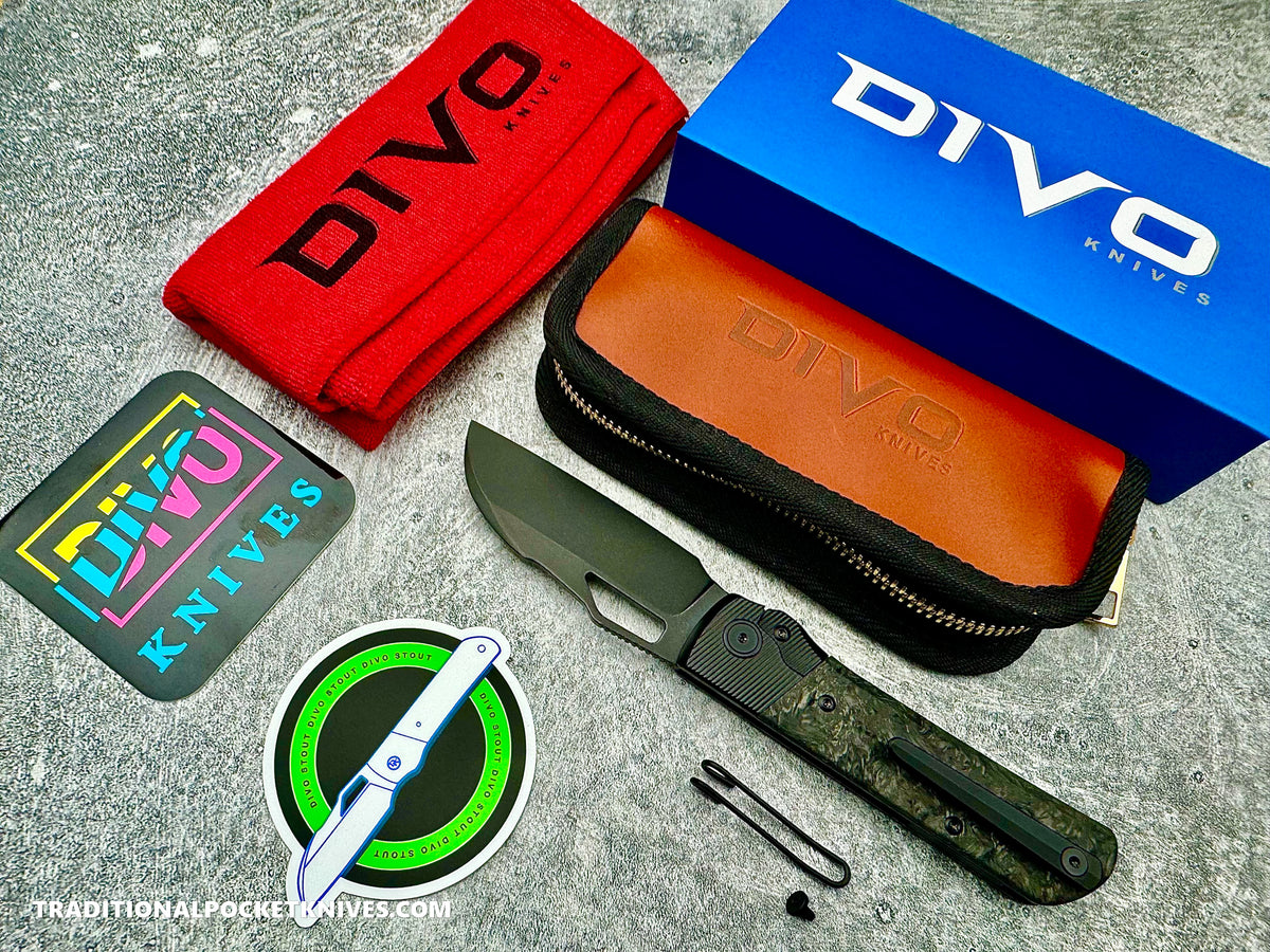 Divo Knives Stout V2: Righty - Fat Carbon Dark Matter Glow / Black Stonewash