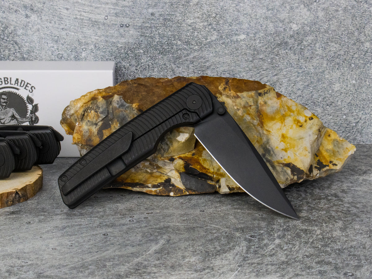 BergBlades Sweeney V2 - PVD Stonewashed Swirl Textured Titanium - Magnacut Tumbled PVD