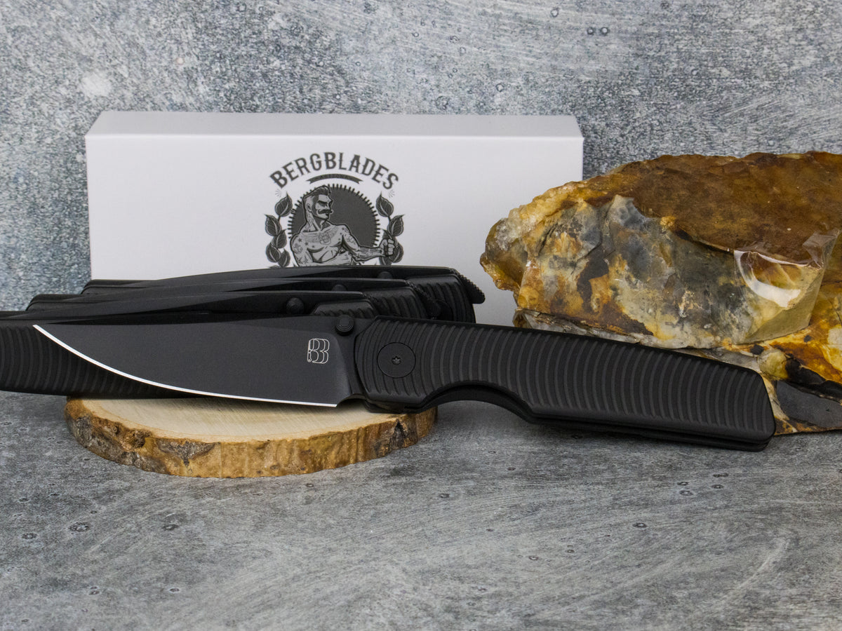 BergBlades Sweeney V2 - PVD Stonewashed Swirl Textured Titanium - Magnacut Tumbled PVD