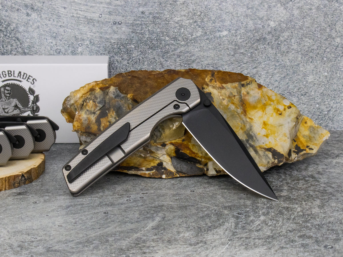 BergBlades Sweeney V2 - Light Sandblast and Stonewashed Diamond Textured Titanium - Magnacut PVD