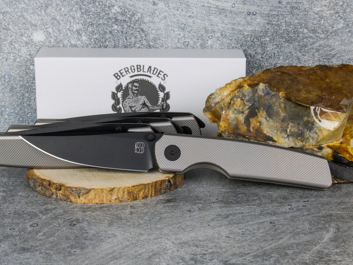 BergBlades Sweeney V2 - Light Sandblast and Stonewashed Diamond Textured Titanium - Magnacut PVD