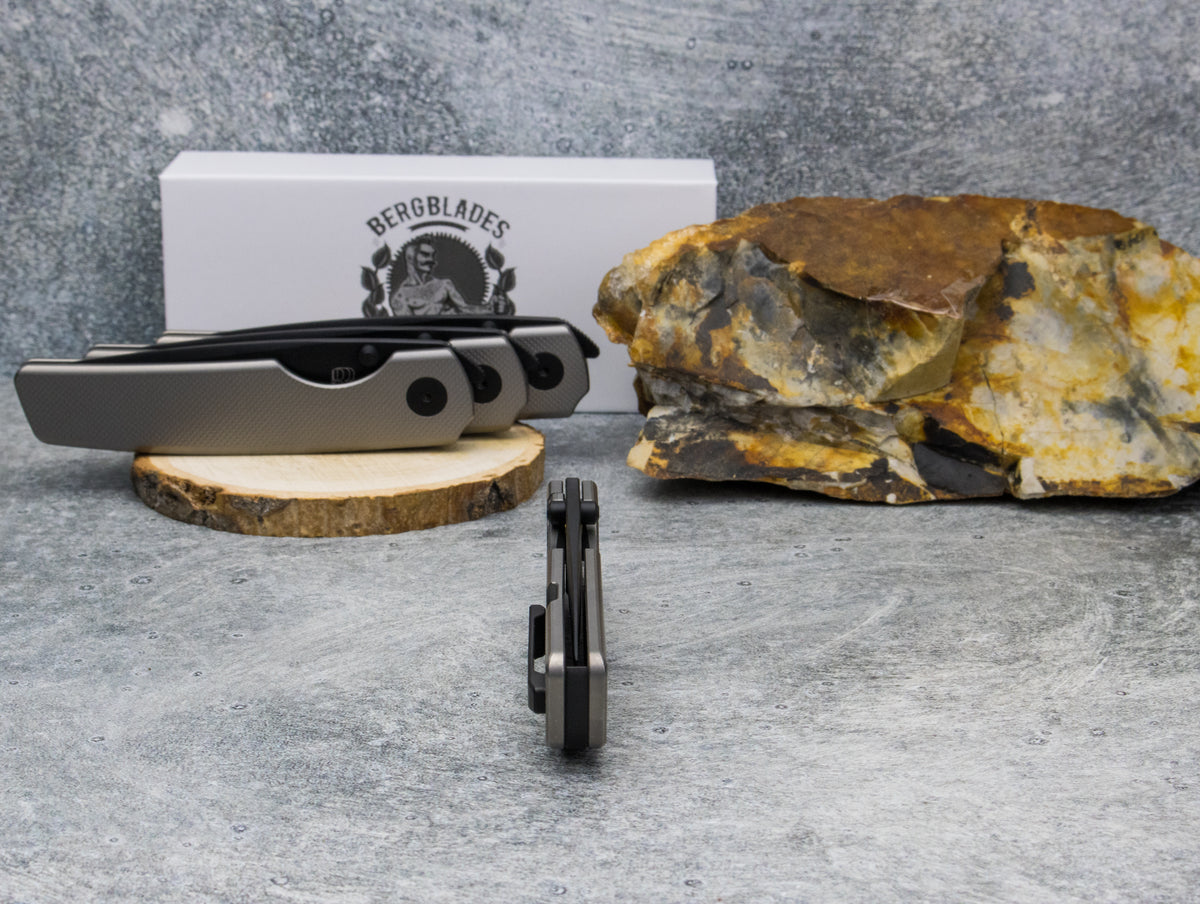 BergBlades Sweeney V2 - Light Sandblast and Stonewashed Diamond Textured Titanium - Magnacut PVD