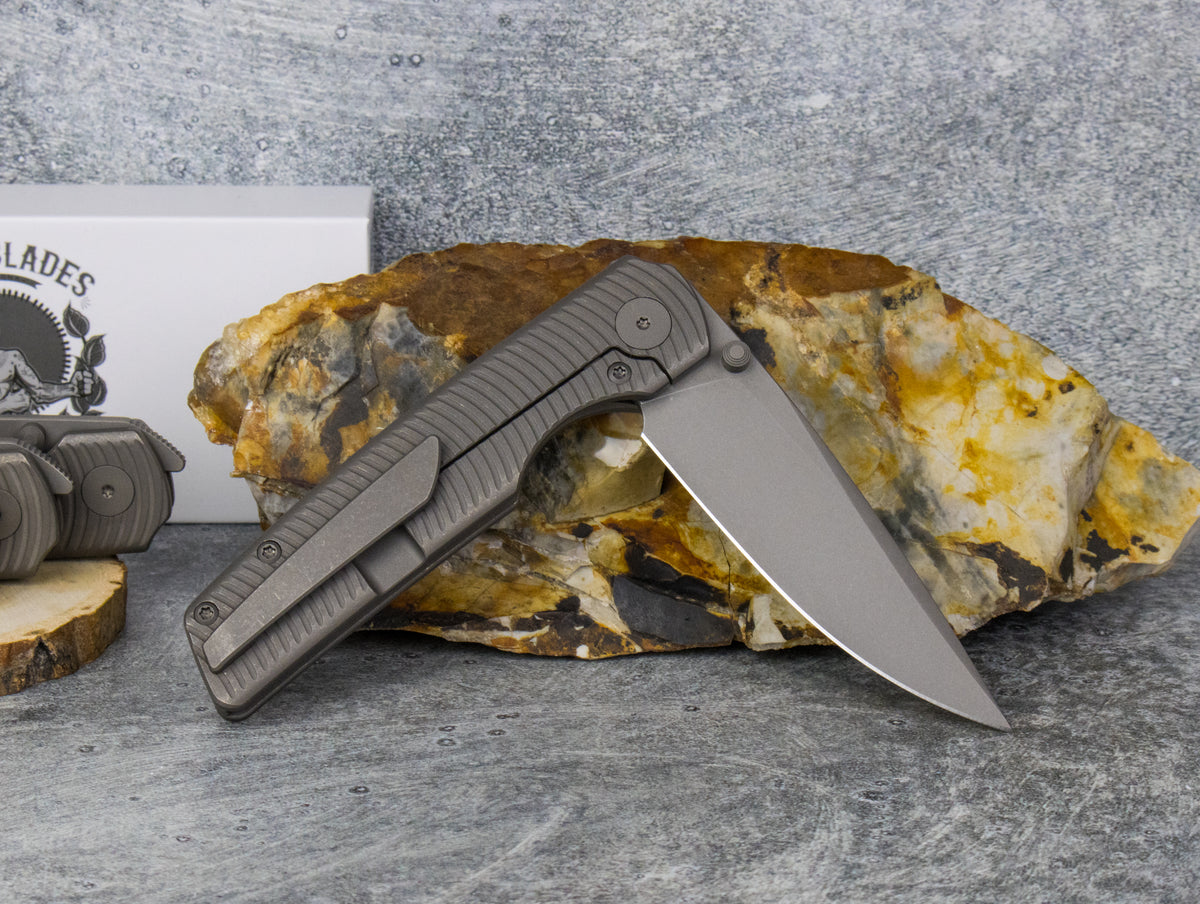 BergBlades Sweeney V2 - Dark Stonewashed Swirl Textured Titanium - Magnacut Dark Stonewashed